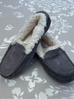 Ugg Women’s Plush-Lined Suede Moccasin Slippers in Charcoal